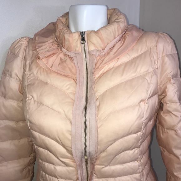 Baby Peach Pink Bubble Long Ruffled Winter Jacket - Picture 3 of 16